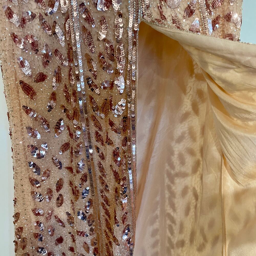 NWT Mac Duggal Rose Gold Embellished Long Sleeve Dress Formal Gown Sequins 14 - Picture 10 of 16
